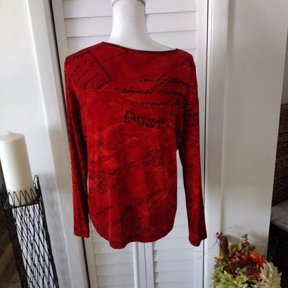 Chico's Travelers Postcard Print long sleeve blouse. Sz. 2 (L/12) - Picture 5 of 7